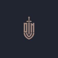 ON logo monogram with sword and shield style design template vector