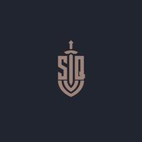 SQ logo monogram with sword and shield style design template vector