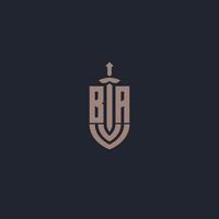 BA logo monogram with sword and shield style design template vector