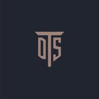 DS initial logo monogram with pillar icon design vector