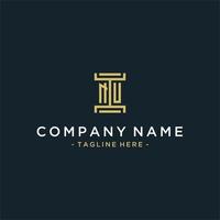 NU initial logo monogram design for legal, lawyer, attorney and law firm vector