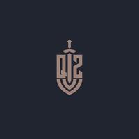 QZ logo monogram with sword and shield style design template vector