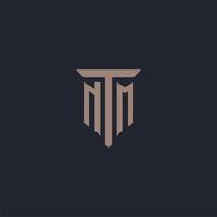 NM initial logo monogram with pillar icon design vector