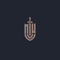 MW logo monogram with sword and shield style design template vector