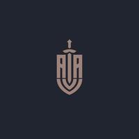 AA logo monogram with sword and shield style design template vector