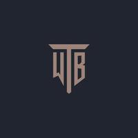 WB initial logo monogram with pillar icon design vector