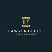 VF initial logo monogram design for legal, lawyer, attorney and law firm vector
