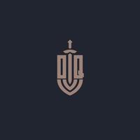 OQ logo monogram with sword and shield style design template vector