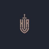 monograma del logotipo xr con plantilla de diseño de estilo espada y escudo vector