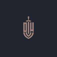 OW logo monogram with sword and shield style design template vector