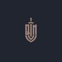 QN logo monogram with sword and shield style design template vector