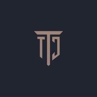 monograma del logotipo inicial de tj con diseño de icono de pilar vector