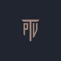 PV initial logo monogram with pillar icon design vector