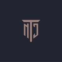 NJ initial logo monogram with pillar icon design vector