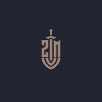 ZM logo monogram with sword and shield style design template vector