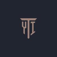 YI initial logo monogram with pillar icon design vector