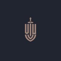 VU logo monogram with sword and shield style design template vector