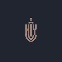 monograma del logotipo ky con plantilla de diseño de estilo espada y escudo vector