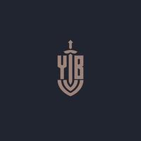 YB logo monogram with sword and shield style design template vector