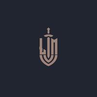 LM logo monogram with sword and shield style design template vector