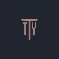 monograma del logotipo inicial de ty con diseño de icono de pilar vector