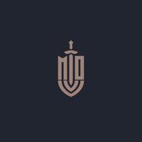 MO logo monogram with sword and shield style design template vector