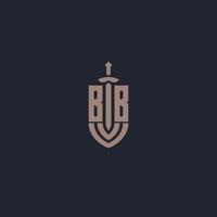 BB logo monogram with sword and shield style design template vector