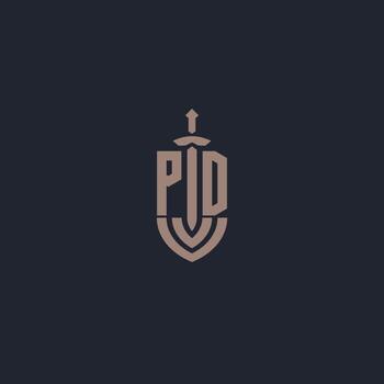 PD logo monogram with sword and shield style design template vector