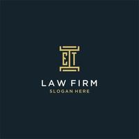 ET initial logo monogram design for legal, lawyer, attorney and law firm vector