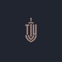monograma de tu logo con plantilla de diseño de estilo espada y escudo vector
