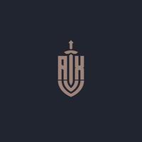 monograma del logotipo del hacha con plantilla de diseño de estilo espada y escudo vector