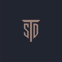 SD initial logo monogram with pillar icon design vector