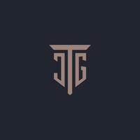 JG initial logo monogram with pillar icon design vector