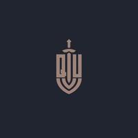 QU logo monogram with sword and shield style design template vector