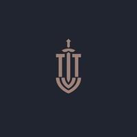 TT logo monogram with sword and shield style design template vector