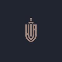 UA logo monogram with sword and shield style design template vector