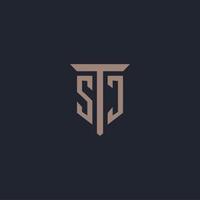 SJ initial logo monogram with pillar icon design vector