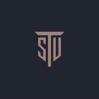 SU initial logo monogram with pillar icon design vector