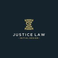 SE initial logo monogram design for legal, lawyer, attorney and law firm vector