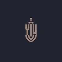 YW logo monogram with sword and shield style design template vector