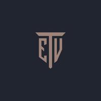 EV initial logo monogram with pillar icon design vector