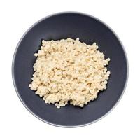 top view of boiled israeli pearl couscous in bowl photo