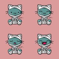 vector illustration of cute cat mummy emoji