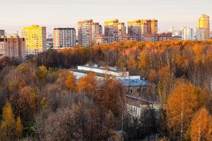 urban residential district in pink autumn sunset photo