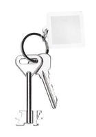 pair of keys on ring with blank keychain isolated photo