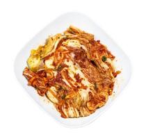 above view of kimchi in white bowl isolated photo