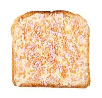 top view of sweet toast with butter and fruithails photo