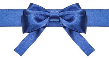 symmetric blue bow with square cut ends on ribbon photo