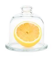 halved fresh lemon in Glass Lemon Keeper isolated photo