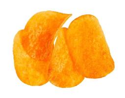 few potato chips with paprika isolated on white photo